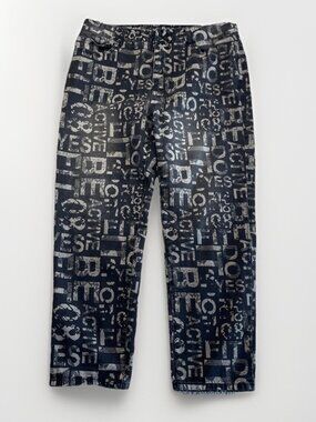 Y2K Skater Jeans Black Denim Dark Goth Emo Punk Script AOP Men Sz XXL Wide 2000'